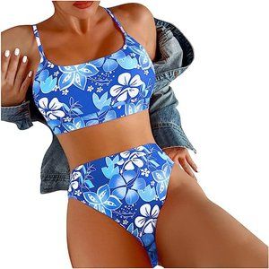 Womens High Waist Bikini Two Piece Floral Swimsuit